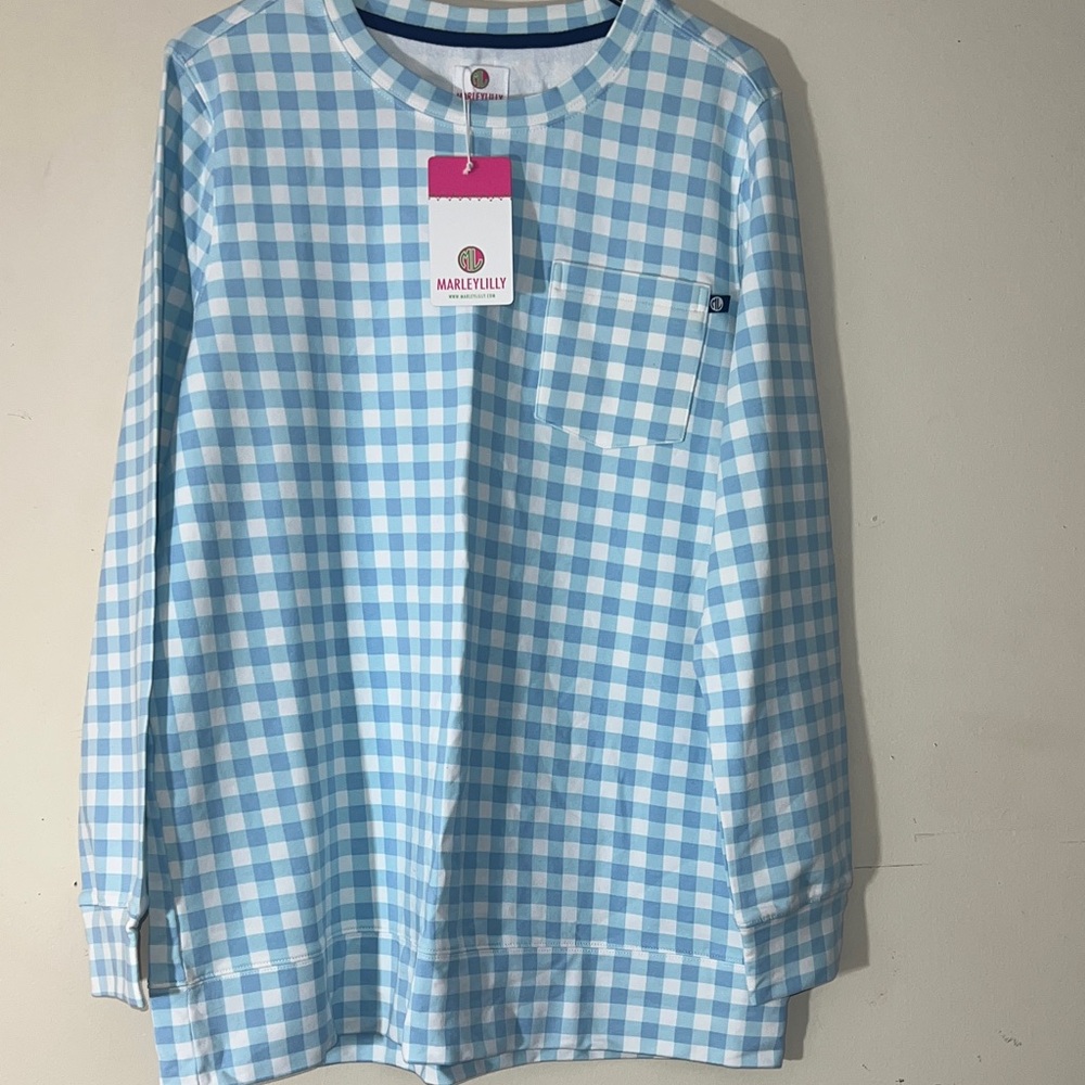 MarleyLilly Blue Gingham Long Sleeve Shirt Large